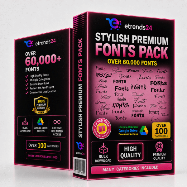 60,000+ Stylish English Fonts Pack